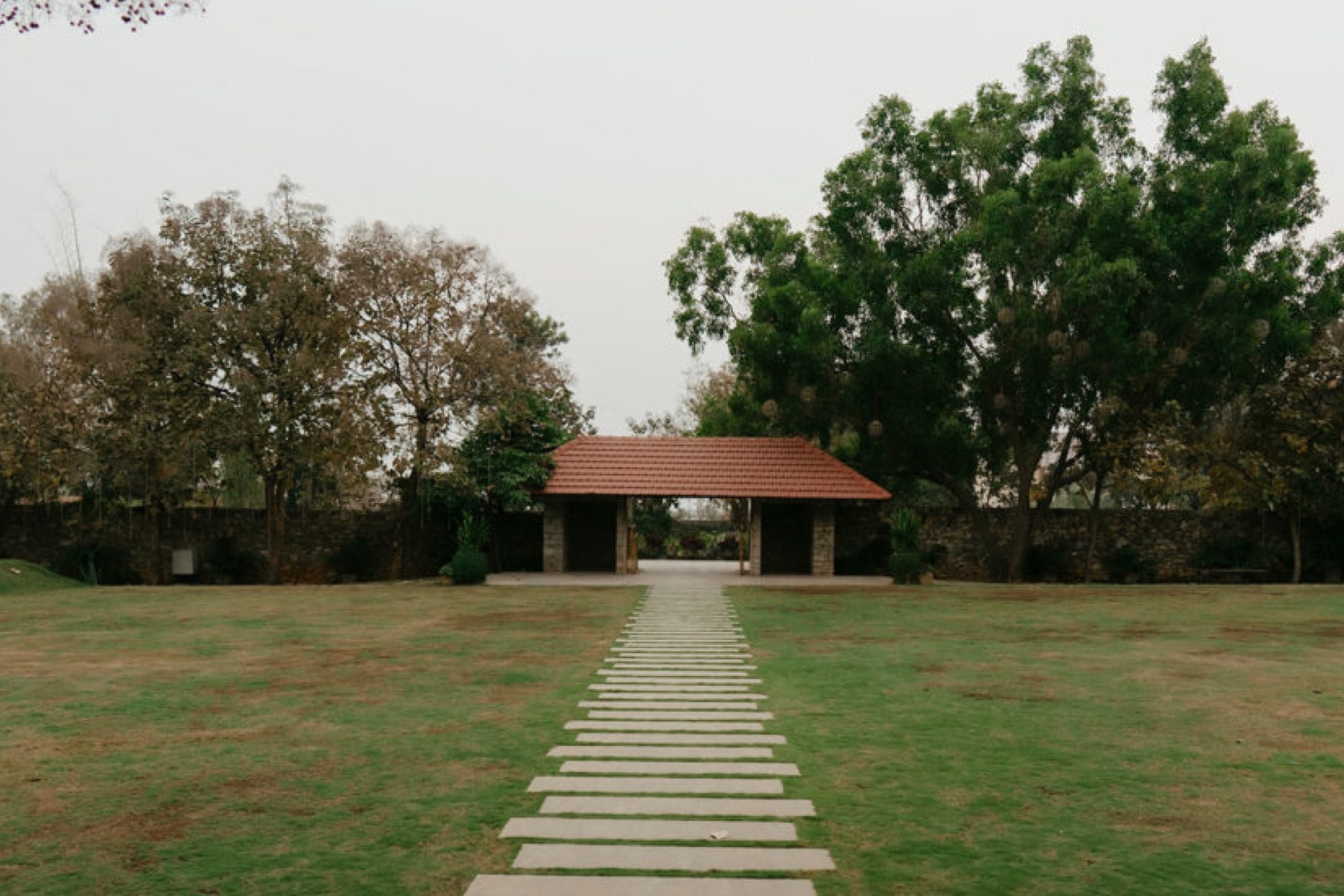 The stepping-stone path across the main lawn by day